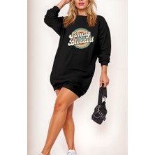 Etiler Collection Kadın Uzun Kollu Bisiklet Yaka Yazılı Viskon Iki Iplik Elbise