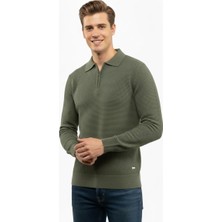 Çizgi Triko Erkek Fermuarlı Polo Yaka Triko Kazak 5240F BGL-ST04852