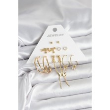 Clariss Pirinç Gold Renk 6 Çiftli Kadın Küpe Seti
