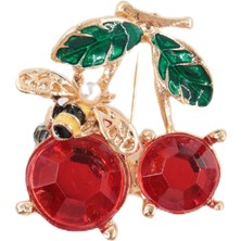 Keeba Yazın neşesi arılı kiraz broş Altın dallı kristal taşlı yakut renkli kiraz arı kadın yaka iğnesi