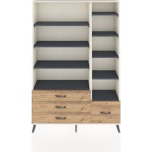 Dienni Arges Dolap 9 Raflı 4 Çekmeceli  132X30X195 Aytaşı-Antrasit/çam