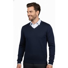 Çizgi Triko Erkek V Yaka Triko Kazak Çelik Örgü Klasik Kalıp 4241D BGL-ST04849