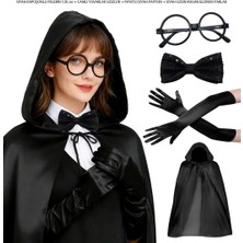 Zero Land Lvsqvr Siyah Kapüşonlu Büyücü ve Cadı Pelerin Kostüm Seti (4 Parça)