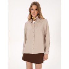 Pierre Cardin Kadın Vizon Comfort Fit Uzun Kollu Gömlek 50318219-VR052