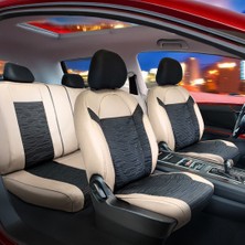 Ford Mondeo Yeni Yarı Deri Oto Koltuk Kılıfı Ön Arka Set Bej Siyah Premium Seri Scr