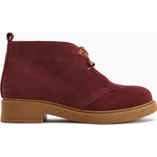 Limoya Henna Hakiki Deri Bordo Süet Bağcıklı Kadın Bot