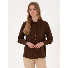 Pierre Cardin Kadın Koyu Kahverengi Modal Karışımlı Comfort Fit Uzun Kollu Gömlek 50318219-VR084