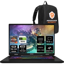 MSI Msı Crosshair A17 Hx Amd Ryzen 7 8840HX 96GB 4tb+4tb SSD RTX5070/8GB 115W 17" Qhd+ 240Hz Fdos Taşınabilir Bilgisayar & Per4 Çanta D8WGKG038XTRP354