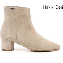 GÖNDERİ Kadın Bej  Fermuarlı Sivri Burun Hakiki Deri Bot