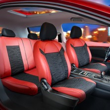 Kia Carnival Yarı Deri Oto Koltuk Kılıfı Ön Arka Set Kırmızı Siyah Premium Seri Scr