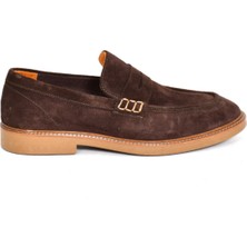 Tuna Hakiki Süet Deri Kahverengi Loafer Erkek Ayakkabı - 242023