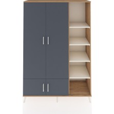 Dienni Hyperion Dolap 6 Raflı 4 Kapaklı Tek Askılı 132X44X195 Çam-Antrasit/aytaşı