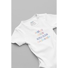 Overoz Organik %100 Pamuk Özel Tasarım Anneler Günü Baskılı Bebek Body Çıtçıtlı Zıbın Tulum 5219-ANNE