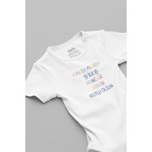 Overoz Organik %100 Pamuk Özel Tasarım Anneler Günü Baskılı Bebek Body Çıtçıtlı Zıbın Tulum 5218-ANNE
