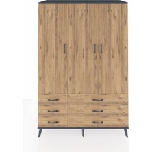 Dienni Kronos Dolap 5 Raflı 6 Çekmeceli Tek Askılı 132X59X195 Antrasit-Çam/çam
