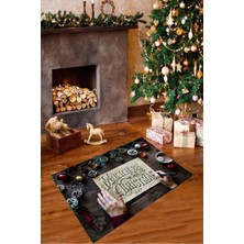 Carmine Carpet Dijital Baskılı Yıkanabilir Merry Christmas Yazılı Yeni Yıl Halısı