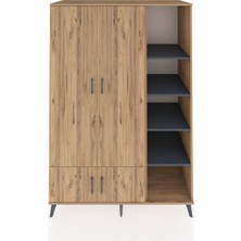 Dienni Kronos Dolap 6 Raflı 4 Kapaklı Tek Askılı 132X59X195 Çam-Çam/antrasit