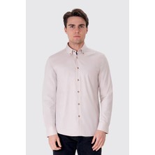 Uniqvibe %100 Pamuk Slim Fit Krem Oxford Gömlek
