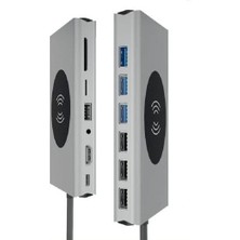 Storemax Hb-08 15 In 1 Wireless Şarj HDMI USB Wga Cat 5 Streo Type C Hafıza Kart Okuyucuları Full Version Combo Hub - Yapamayacağınız Iş Yok!!!!