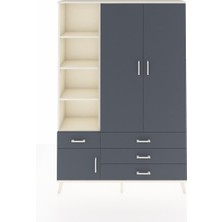Dienni Arges Dolap 5 Raflı 4 Çekmeceli Tek Askılı 132X30X195 Aytaşı-Antrasit/antrasit