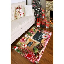 Carmine Carpet Dijital Baskılı Yıkanabilir Merry Christmas Yazılı Yeni Yıl Halısı