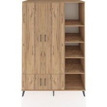 Dienni Kronos Dolap 6 Raflı 4 Kapaklı Tek Askılı 132X59X195 Çam-Çam/çam