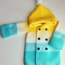 Örme Sarı Mavi Ton Degrade Hırka