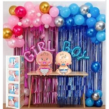 Sinda Cinsiyet Belirleme Parti Seti;fon Perde Folyo,2 Adet Folyo Bebek Balon ve Balon Zinciri