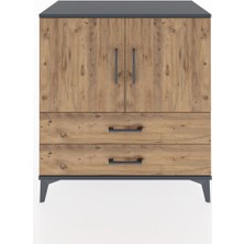 Dienni Hyperion Şifonyer Tek Raflı 2 Çekmeceli 2 Kapaklı 88X44X96 Antrasit-Çam