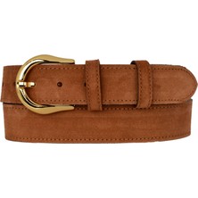 GoDeri %100 Hakiki Deri, Gold Tokalı 4 cm Tarçın Süet Kadın Kemeri; Kot, Spor Kemer=süet.70.tarçın