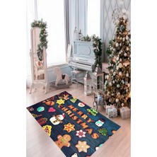 Carmine Carpet Dijital Baskılı Yıkanabilir Merry Christmas Yazılı Yeni Yıl Halısı