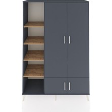 Dienni Hyperion Dolap 6 Raflı 4 Kapaklı Tek Askılı 132X44X195 Antrasit-Antrasit/çam