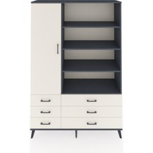 Dienni Hyperion Dolap 8 Raflı 6 Çekmeceli Tek Kapaklı  132X44X195 Antrasit-Aytaşı/aytaşı