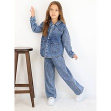Jolly Kids Kız Çocuk Mavi Kot Ceketli Pantolonlu Jean Kışlık Takım