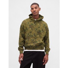 Gap Erkek Yeşil Heavyweight Oversized Kapüşonlu Sweatshirt