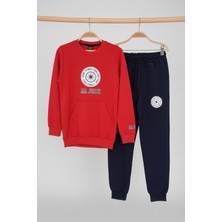 Zubi Baby & Kids Wear Kırmızı Sweatshirt ve Lacivert Eşofman Altı Çocuk Takımı