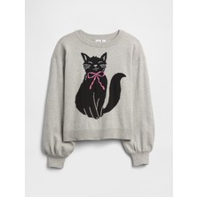 Gap Kız Çocuk Gri Relaxed Intarsia Kazak