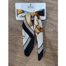 Cadde Dükkanı Beray 70*70 cm Desenli Saten Fular Siyah Ekru Desenli