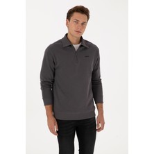 U.S. Polo Assn. Erkek Regular Fit Yarım Fermuarlı Şardonlu Antrasit Basic Sweatshirt 50313783-VR006