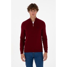 U.S. Polo Assn. Erkek Slim Fit Yarım Fermuarlı Bordo Basic Kazak 50313695-VR014