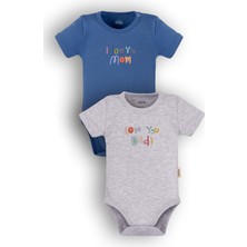 Overoz Organik %100 Pamuk I Love Mom Dad Anne Baba 2'li Bebek Body Set Çıtçıtlı Zıbın Ikili 5338-5339-M