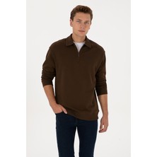 U.S. Polo Assn. Erkek Regular Fit Yarım Fermuarlı Şardonlu Polo Yaka Kahverengi Basic Sweatshirt 50313783-VR029