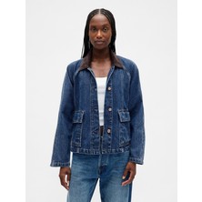 Gap Kadın Lacivert Ultrasoft Denim Swing Chore Ceket