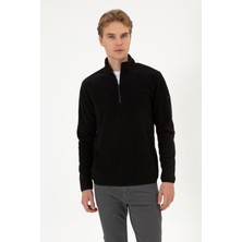 U.S. Polo Assn. Erkek Regular Fit Siyah Polar Yarım Fermuarlı Basic Sweatshirt 50313777-VR046