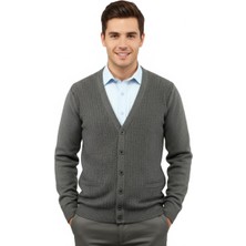 Çizgi Triko Erkek Düğmeli Hırka Cepli Çelik Örgü Klasik Kalıp 5212M BGL-ST04848