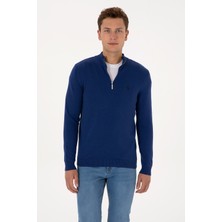 U.S. Polo Assn. Erkek Slim Fit Yarım Fermuarlı İndigo Basic Kazak 50313695-VR028