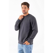 Erkek Bisiklet Yaka J Baskılı 3 Ip Sweatshirt Antrasit - 25K 1101 