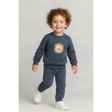 İklimix Erkek Çocuk Aslan Nakışlı 2’li Takım – Sweatshirt ve Alt Eşofman %100 Pamuk