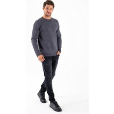 Erkek Bisiklet Yaka Fitilli Triko Kazak Antrasit - K-2602