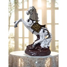 Yaratıcı Sanatlar Atölyesi Işlemeli Eyerli Büyük Boy Şahlanan At Heykel 35 cm Dekoratif Biblo At Heykeli